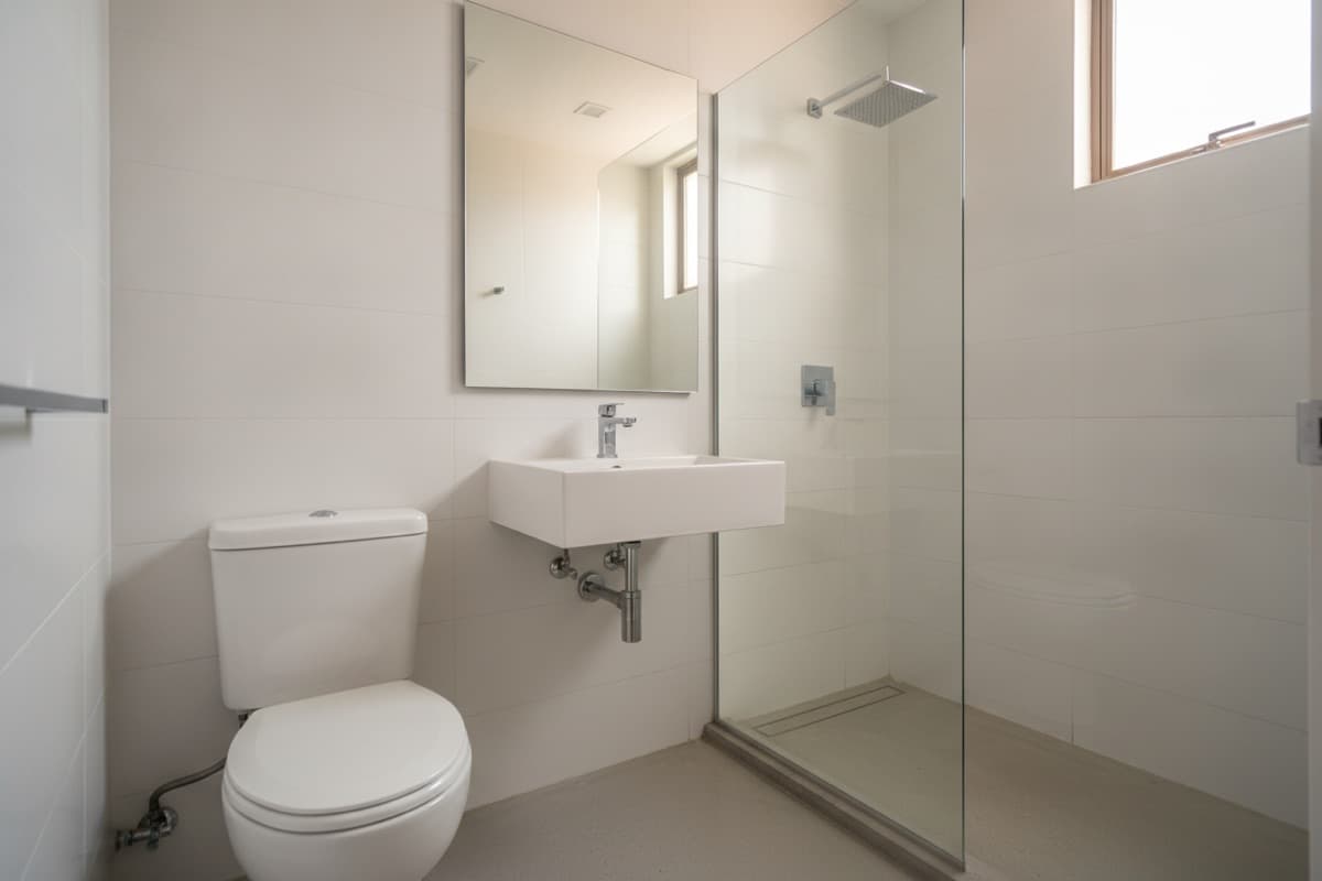Baño con lavabo, regadera y conexiones de plomería
