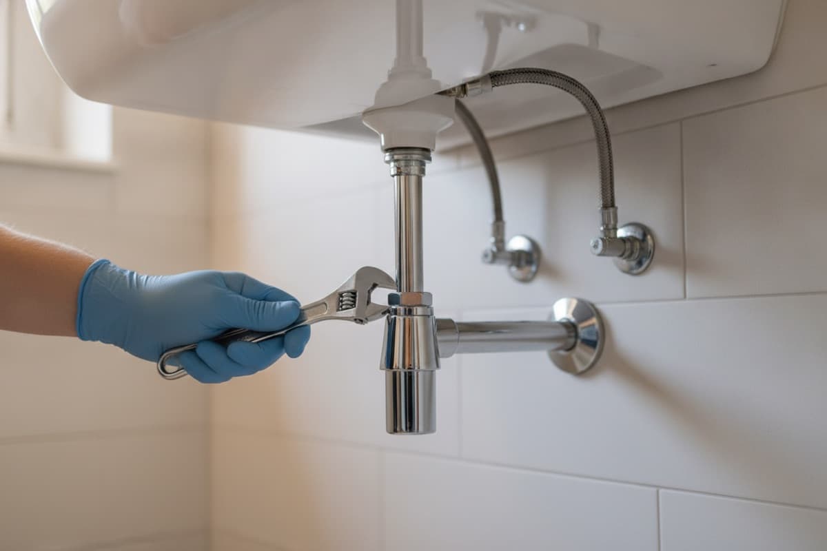 Conexiones de agua debajo de un lavabo